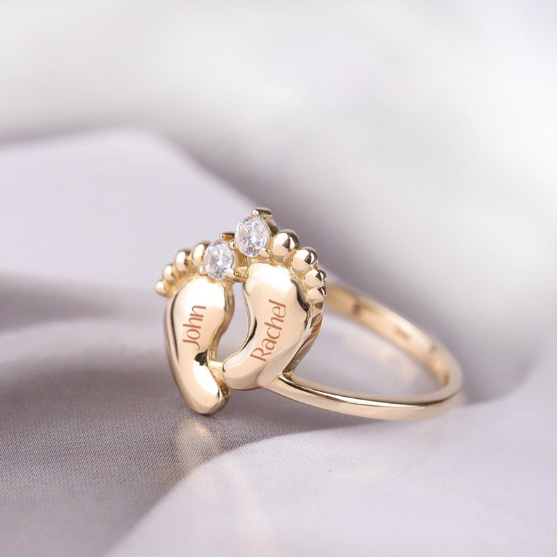 Helloice Baby Feet Birthstone Name Ring