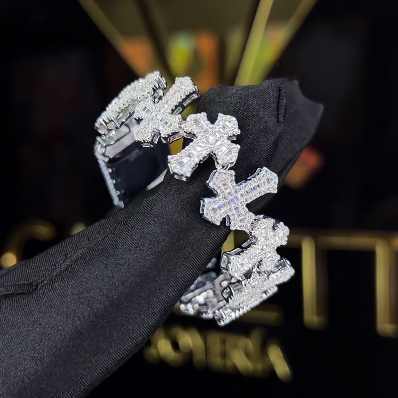 Helloice Iced Out Baguette Cut Crosses Bracelet