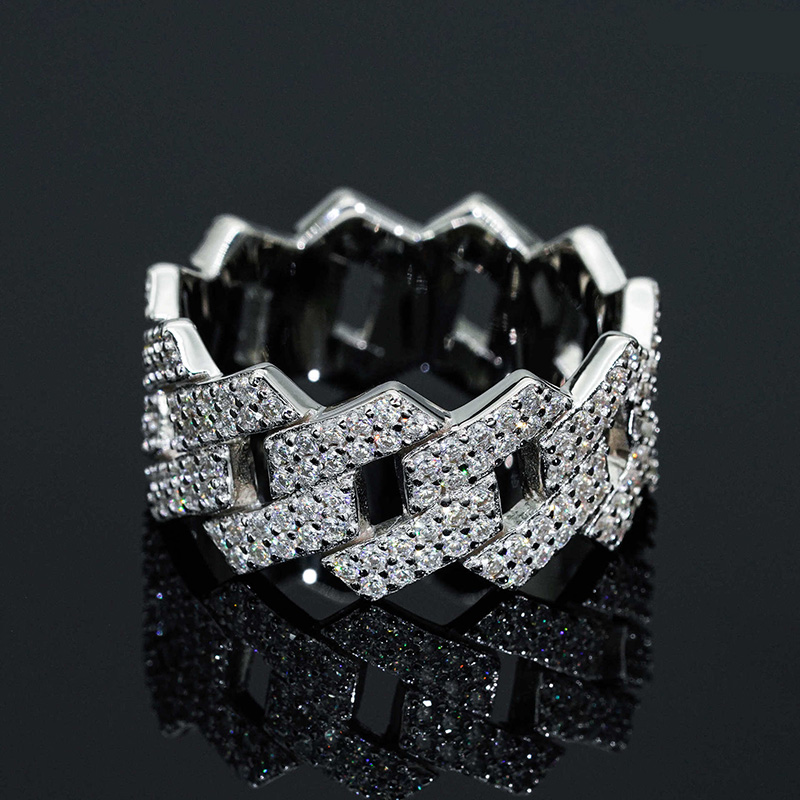 Helloice Moissanite 12mm Iced Prong Cuban Ring in S925 Silver