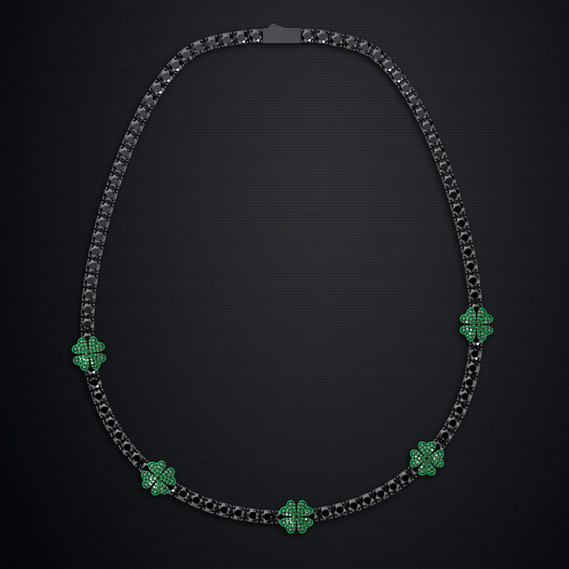 Helloice 5mm Luminous Black Stone leaves Tennis Chain in Black Gold