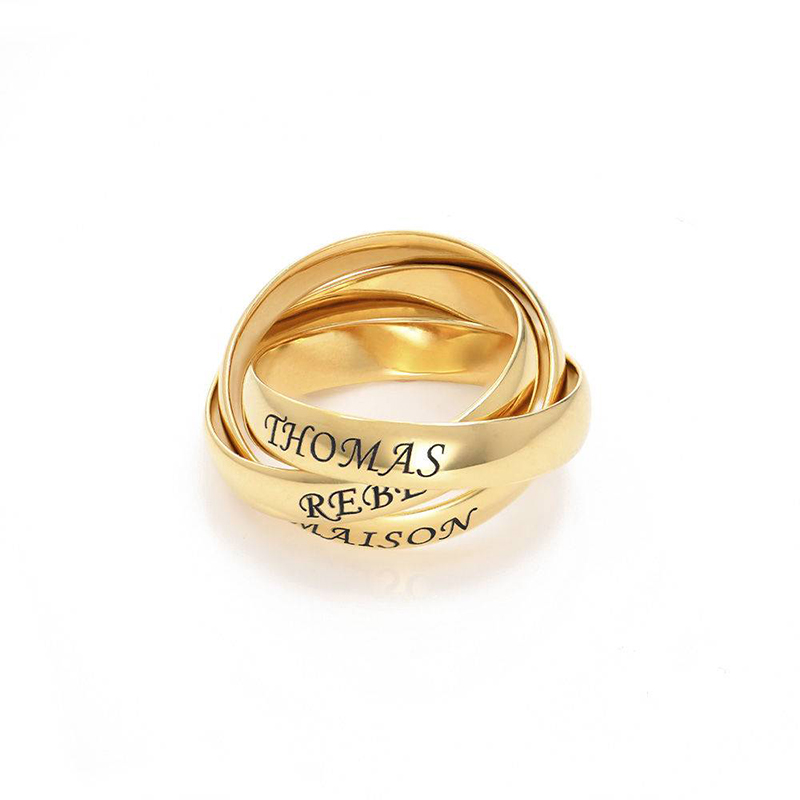 Helloice Triple Name Interlocking Ring
