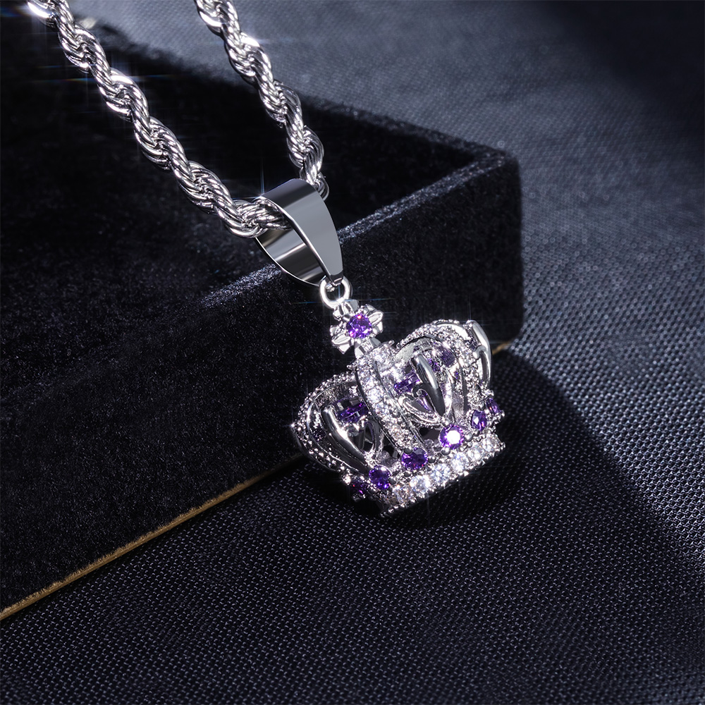 Helloice Multicolor Crown Pendant in White Gold