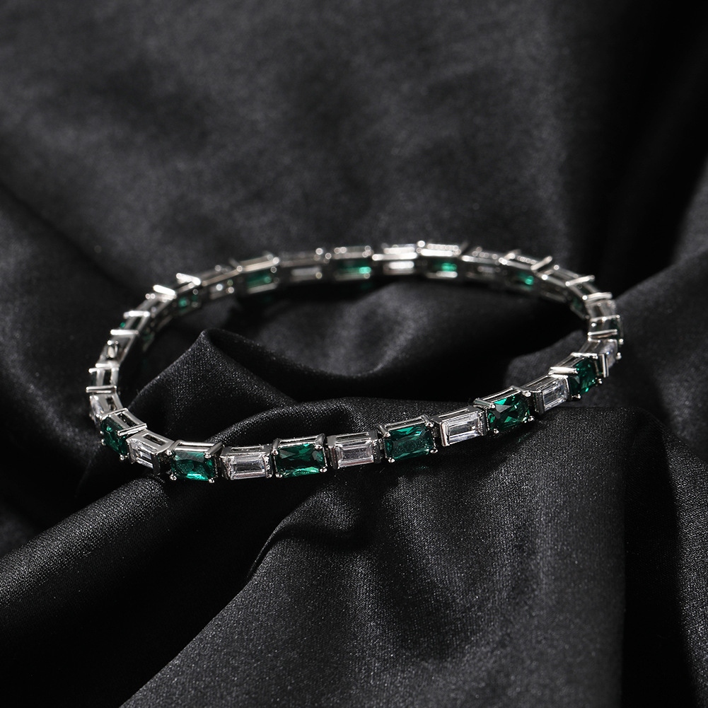 Helloice Green & White Baguette Cut Tennis Bracelet