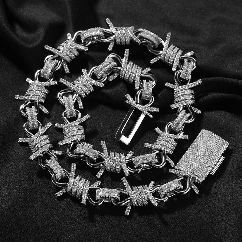 Helloice 19mm Baguette Ice Out Large Barbed Wire Thorn Chain