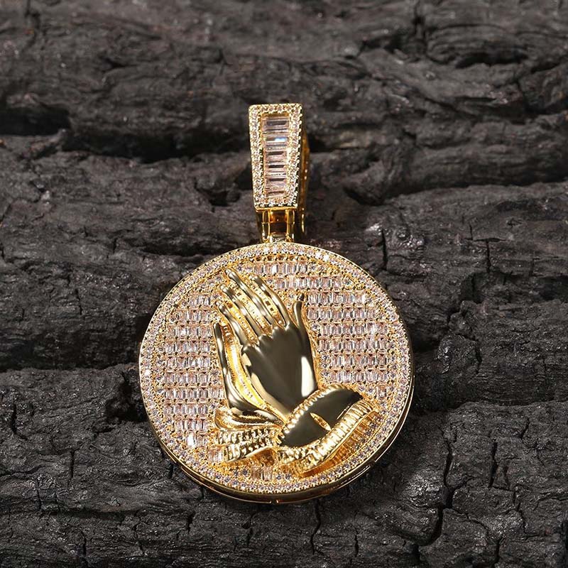 Helloice Baguette Cut Praying Hands Pendant
