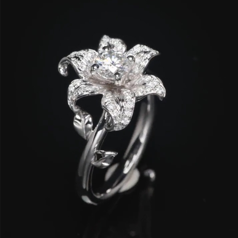 Helloice Diamond lily Open Ring