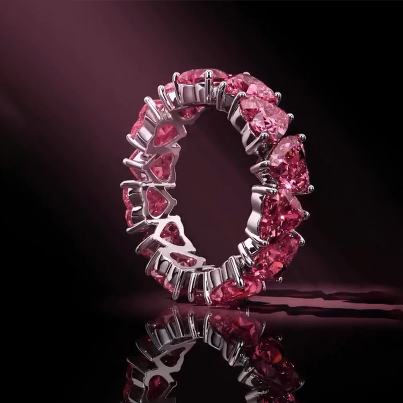 Helloice Pink Heart Cut Eternity Band