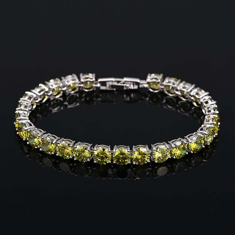 Helloice 6mm Olive Green Tennis Bracelet in 18K White Gold
