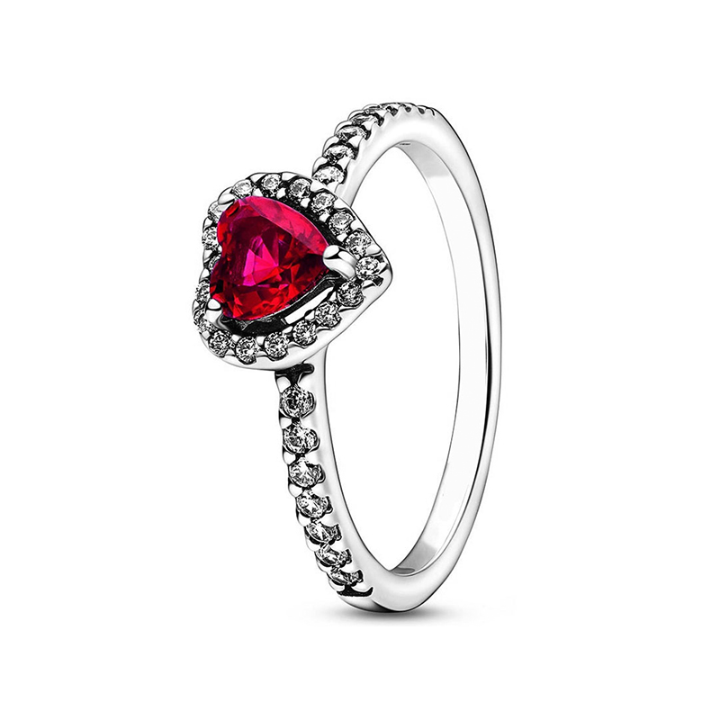 Helloice Ruby Heart Cut Halo Engagement Ring