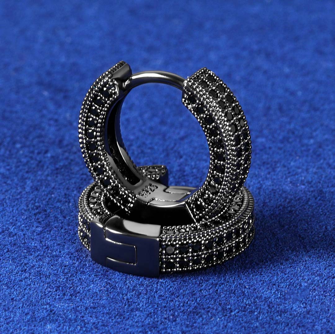 Helloice Moissanite Micro Pave Hoop Earrings in S925 Sterling Silver with 18K Black Gold Plated
