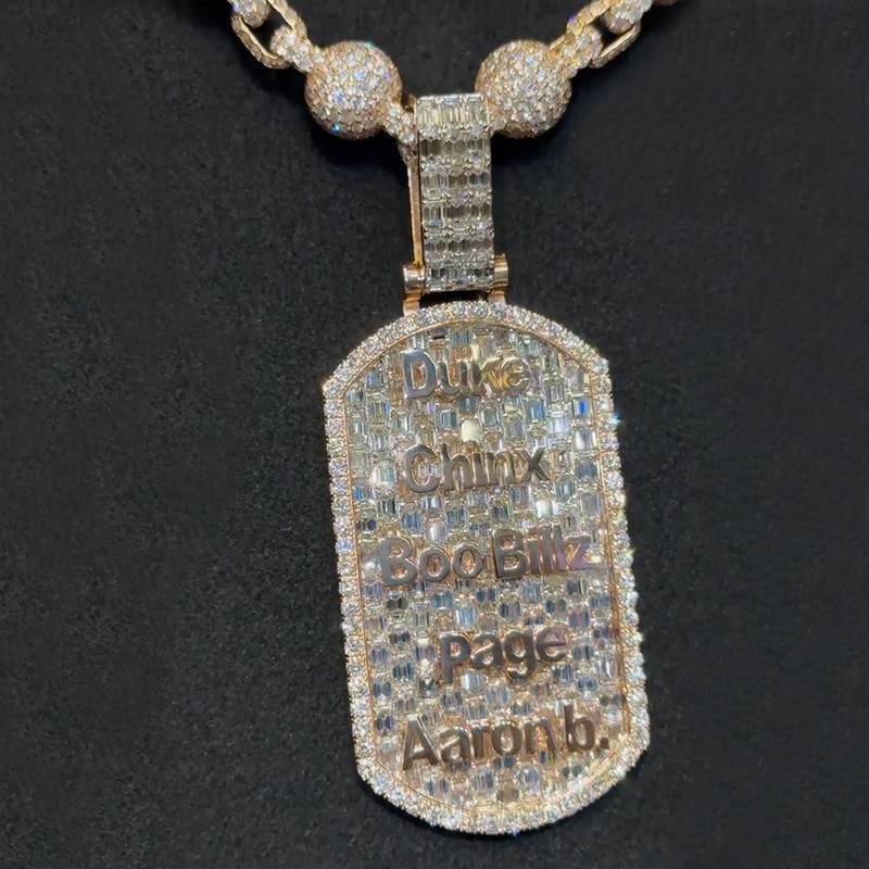 Helloice Iced Out Custom Name Baguette Cut Dog Tag Memorial Pendant