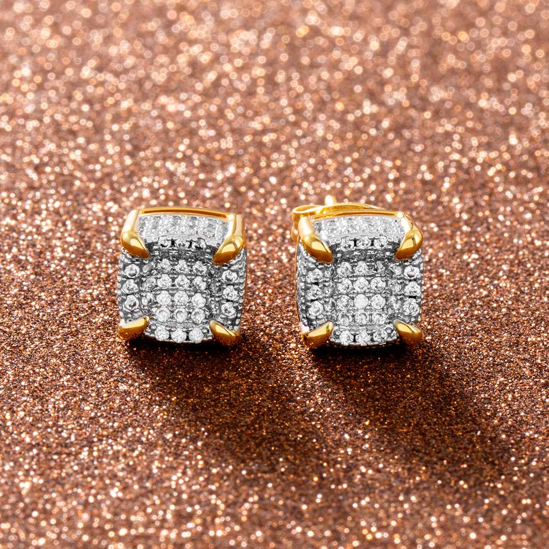 Helloice Moissanite Rounded Square Stud Earrings In 18K Gold Plated