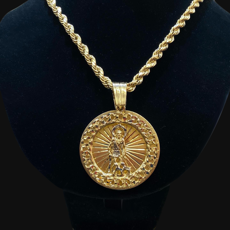 Helloice Shepherd Cuban Circle Engraved Saints Pendant