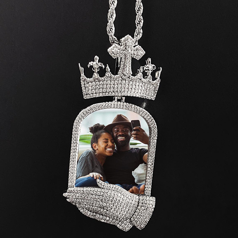 Helloice Iced Out Cross Crown Praying Hands Custom Photo Pendant