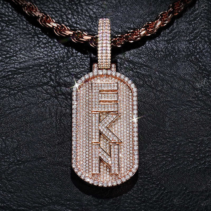 Helloice Iced Custom Vertical Letter Dog Tag Pendant