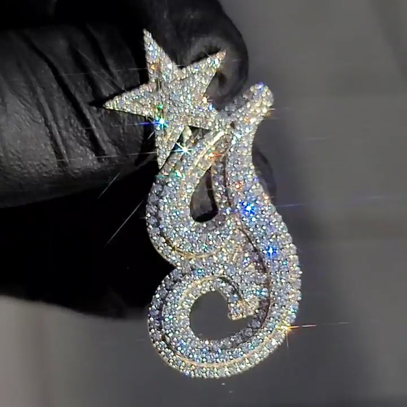Helloice Iced A-Z Initials Letters Pendants with Star Clasp