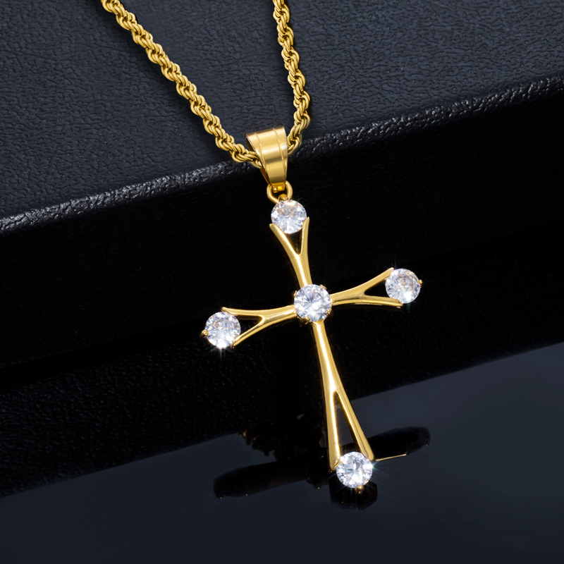Helloice Iced Round Cut Cross Pendant in Gold