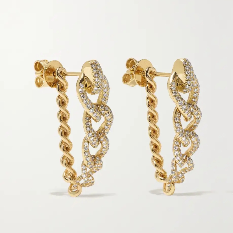 Helloice Diamond Double Chain Drop Earrings