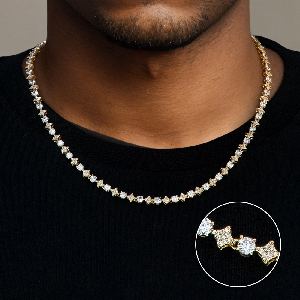 Helloice 5mm Iced Quadrangular Star Necklace