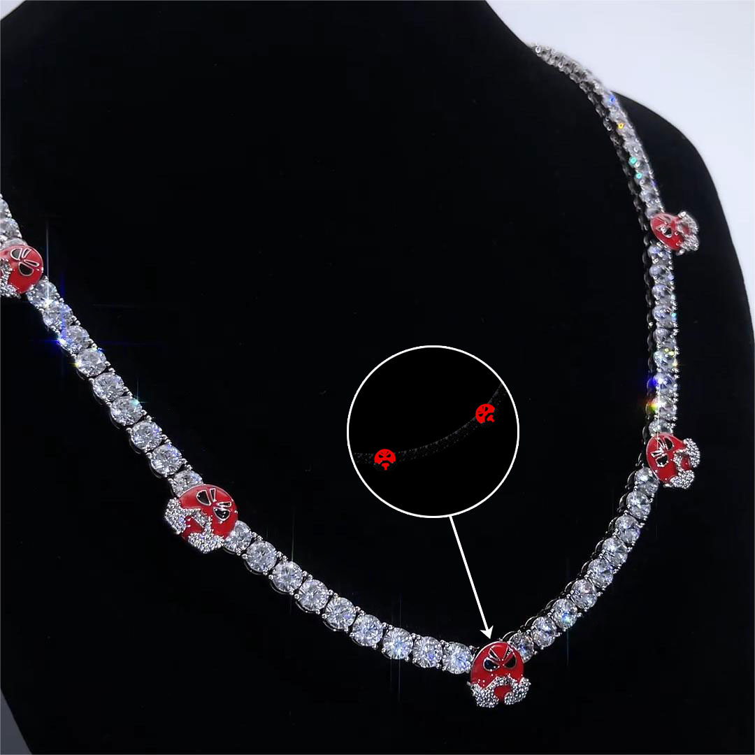 Helloice 5mm Luminous Red Angry face Tennis Chain in White Gold