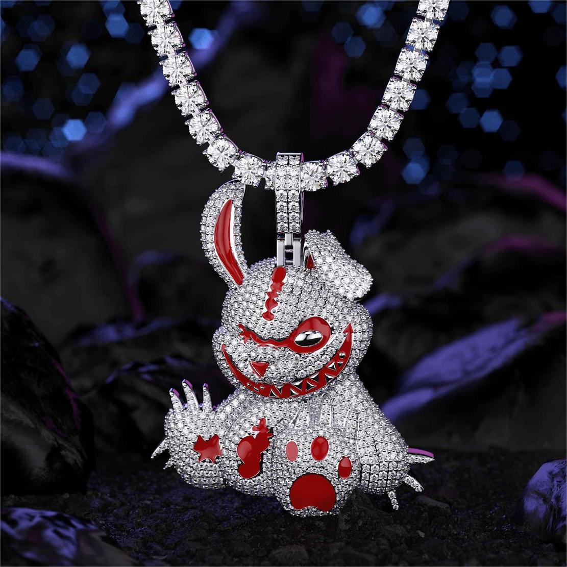 Helloice Helloice Micro Pave Evil Rabbit Cartoon Enamel Pendant