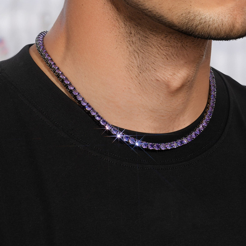 Helloice Iced Out Purple 5mm Tennis  Chain in Black Gold