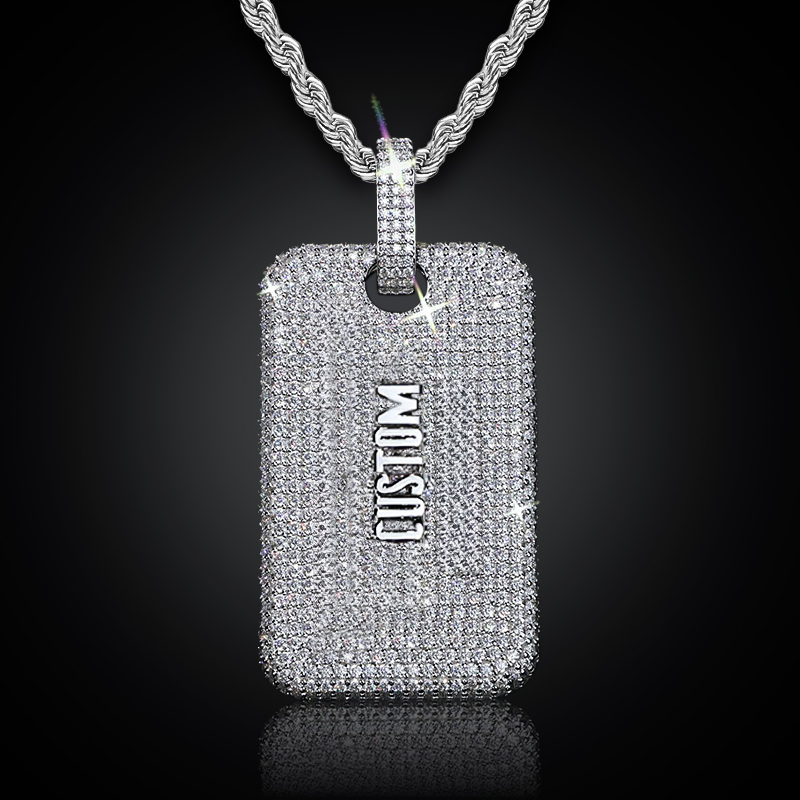 Helloice Iced Out Custom Name/Date Dog Tag Memorial Pendant