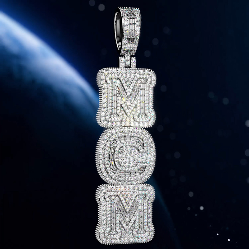 Helloice Iced Custom Baguette Double Layer Vertical Letter Pendant