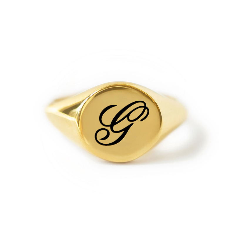 Helloice Round Initial Signet Ring