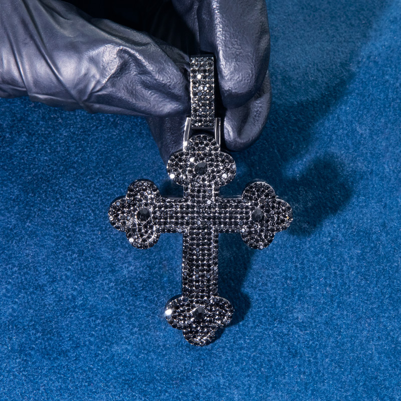 Helloice Micro Pave Cross Pendant in Black Gold
