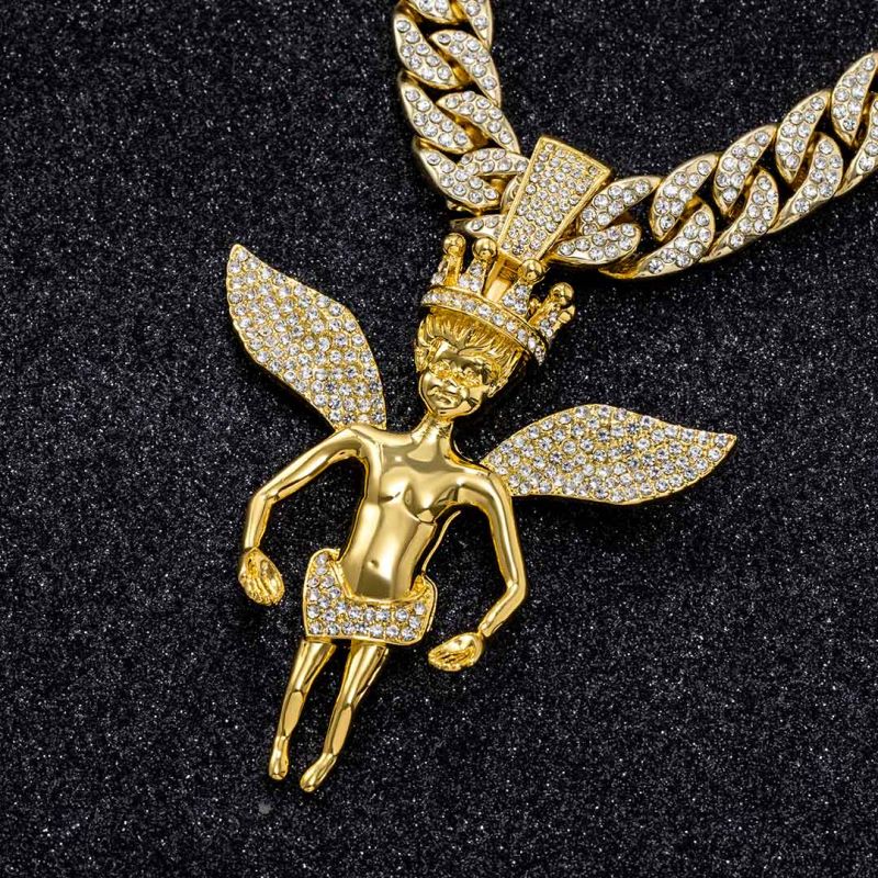 Helloice Iced Large Angel Pendant in Gold