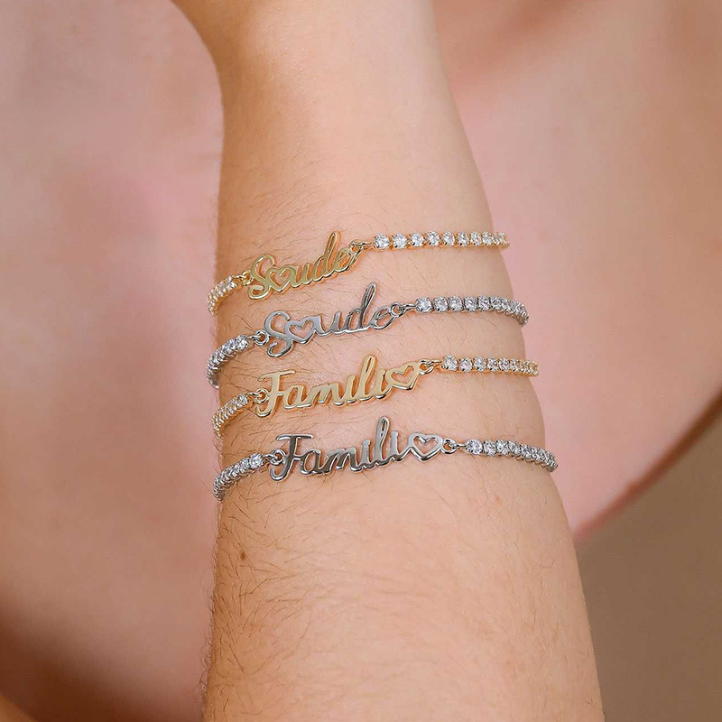 Helloice Personalized Tennis Name Bracelet in Gold
