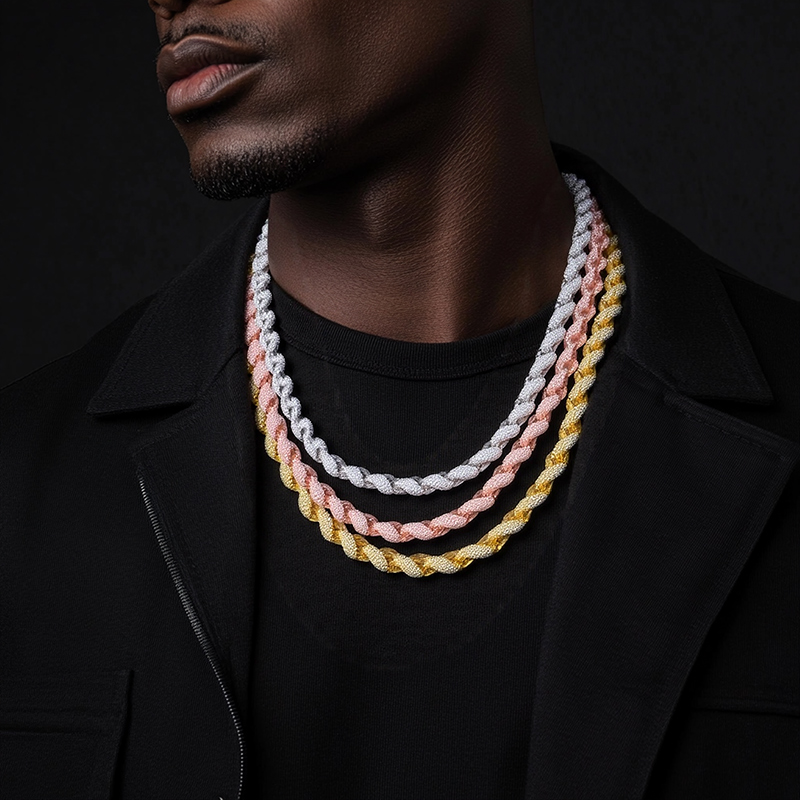 Helloice 8mm Handmade Men's Rope Chain
