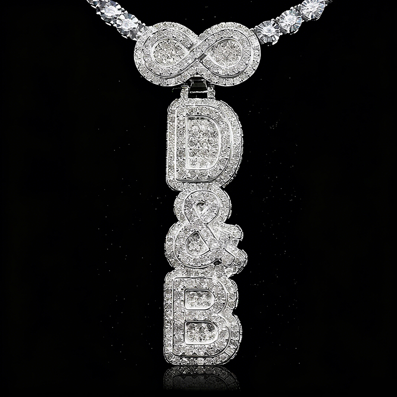 Helloice Infinity Clasp Iced Double Layer Vertical Three Color Custom Letter Pendant