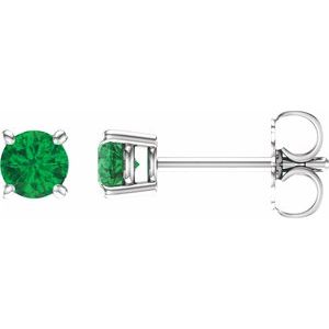 14K White 4 mm Lab-Grown Emerald Stud Earrings 1874:70173:P