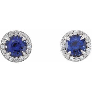 14K White 4 mm Lab-Grown Blue Sapphire & 1/10 CTW Natural Diamond Earrings 86458:656:P