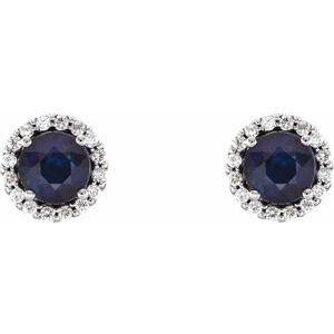 14K White 4 mm Natural Blue Sapphire & 1/10 CTW Natural Diamond Earrings 86509:620:P