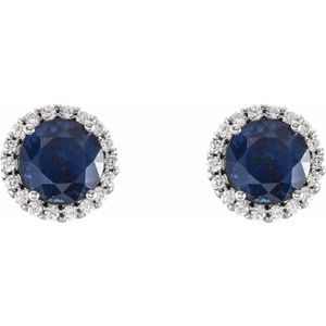 14K White 4 mm Lab-Grown Blue Sapphire & 1/10 CTW Natural Diamond Earrings 86509:890:P