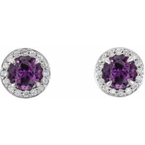 14K White 4 mm Lab-Grown Alexandrite & 1/10 CTW Natural Diamond Earrings 86458:655:P