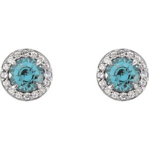 14K White 4 mm Natural Aquamarine & 1/10 CTW Natural Diamond Earrings 86458:661:P