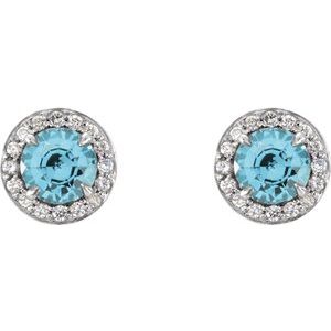 14K White 4 mm Natural Blue Zircon & 1/10 CTW Natural Diamond Earrings 86458:654:P