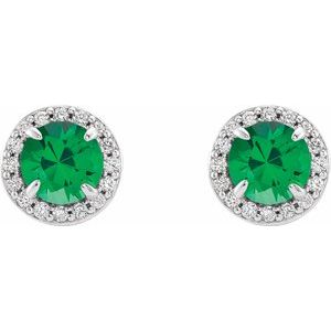14K White 4 mm Lab-Grown Emerald & 1/10 CTW Natural Diamond Earrings 86458:657:P