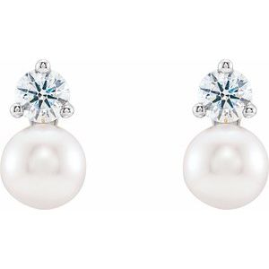 Platinum Cultured White Freshwater Pearl & 1/2 CTW Natural Diamond Earrings 86719:603:P