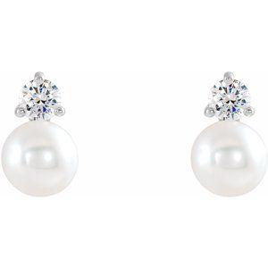 Platinum Cultured White Freshwater Pearl & 1/5 CTW Natural Diamond Earrings 86719:623:P