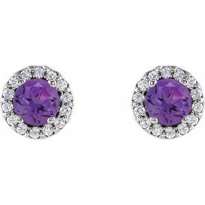 14K White 4 mm Natural Amethyst & 1/10 CTW Natural Diamond Earrings 86509:835:P