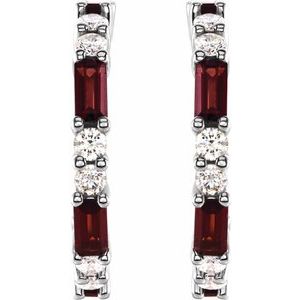 Sterling Silver Natural Mozambique Garnet & 1/2 CTW Natural Diamond 17.2 mm Hoop Earrings 86789:620:P