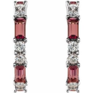 Sterling Silver Natural Pink Tourmaline & 1/2 CTW Natural Diamond 17.2 mm Hoop Earrings 86789:665:P