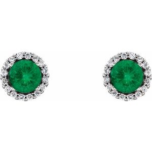 14K White 4 mm Lab-Grown Emerald & 1/10 CTW Natural Diamond Earrings 86509:860:P