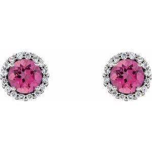 Platinum 5.5 mm Natural Pink Tourmaline & 1/8 CTW Natural Diamond Earrings 86509:6065:P