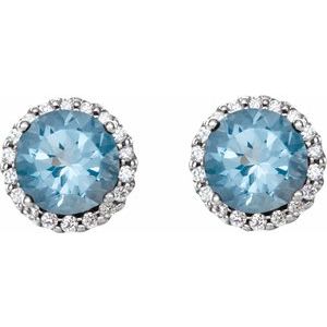 14K White 4 mm Natural Aquamarine & 1/10 CTW Natural Diamond Earrings 86509:840:P